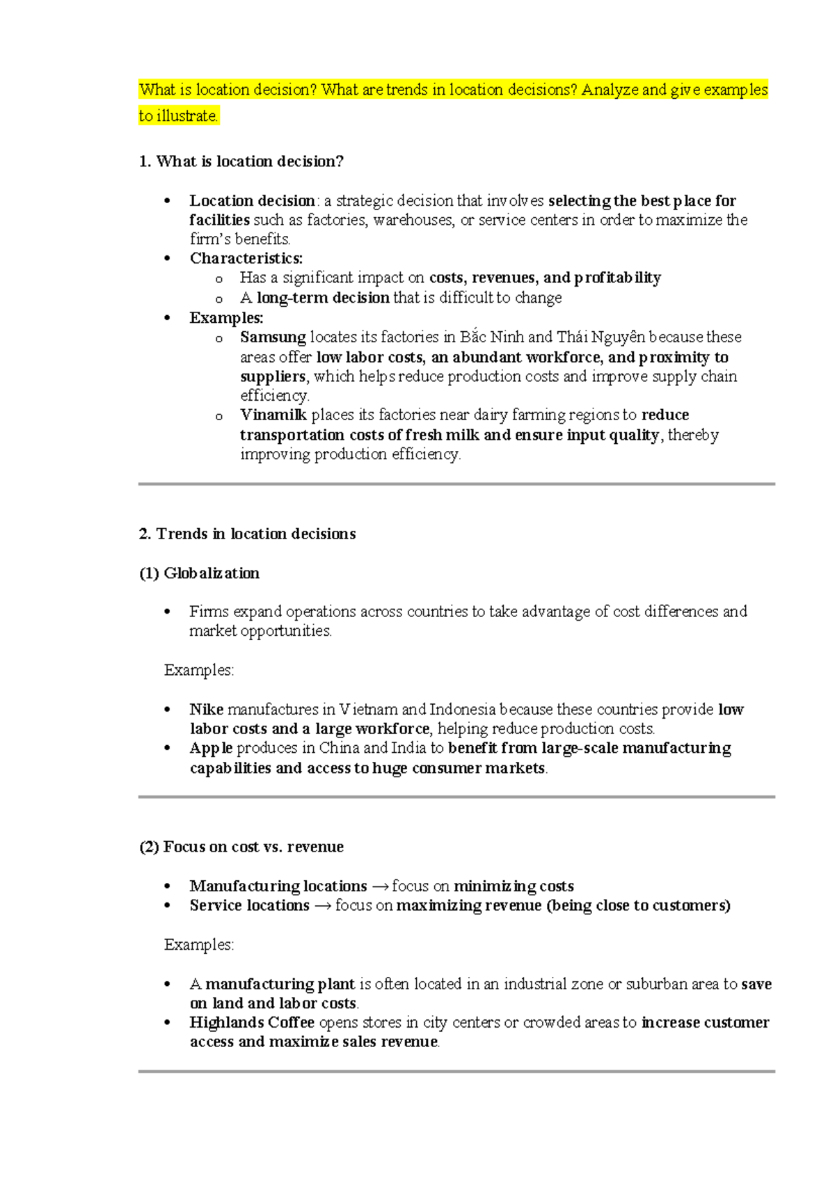 Location Decisions: Trends, Examples, and Strategic Analysis (OM-THAM ...