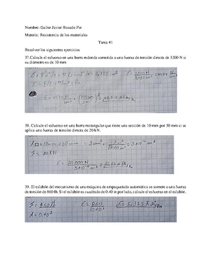 Tarea #1 - RM - 1 Resistencia de Materiales – 2024 CI Tarea # 1 Del ...