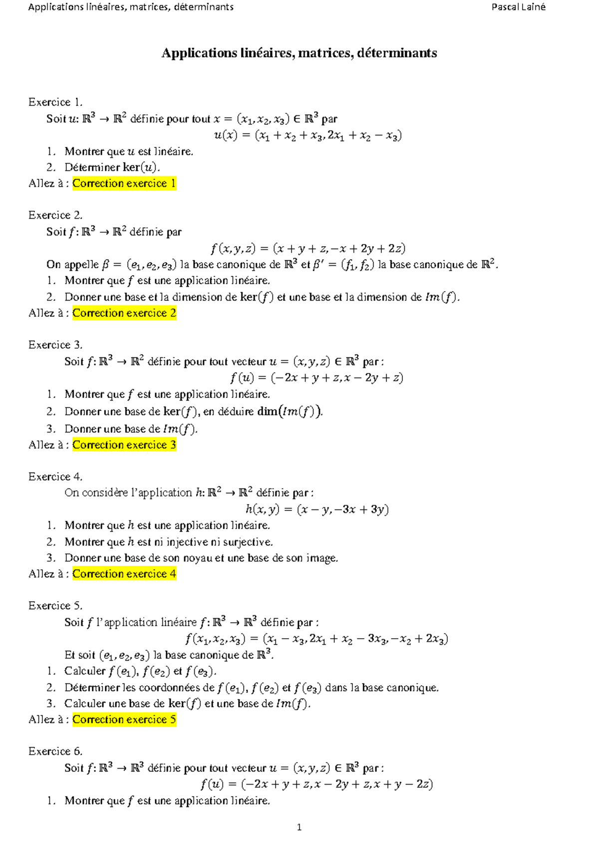 Exercices et Corrigés : Applications Linéaires, Matrices, Déterminants ...