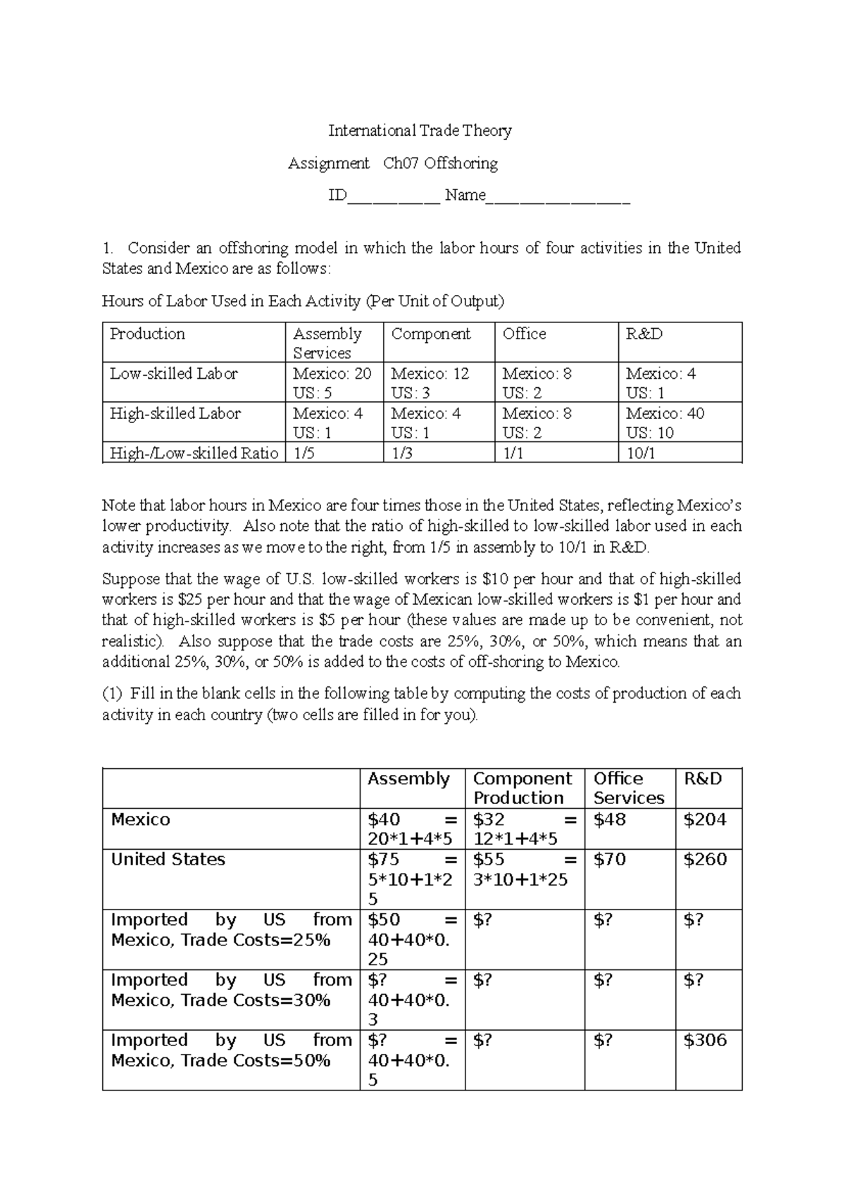 Intl Trade Assignment Ch07 Offshoring - International Trade Theory ...