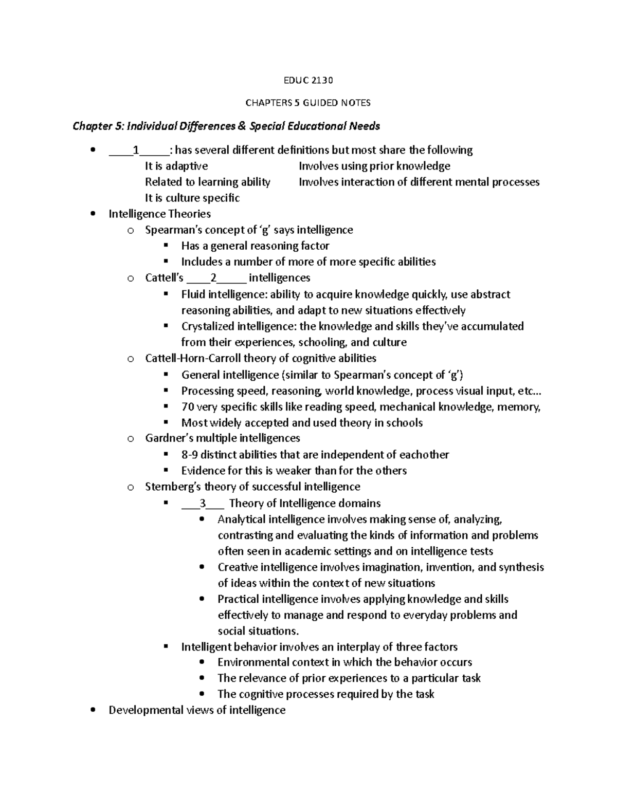 EDUC 2130 Chapter 5 Guided Notes on Individual Differences & SEN - Studocu