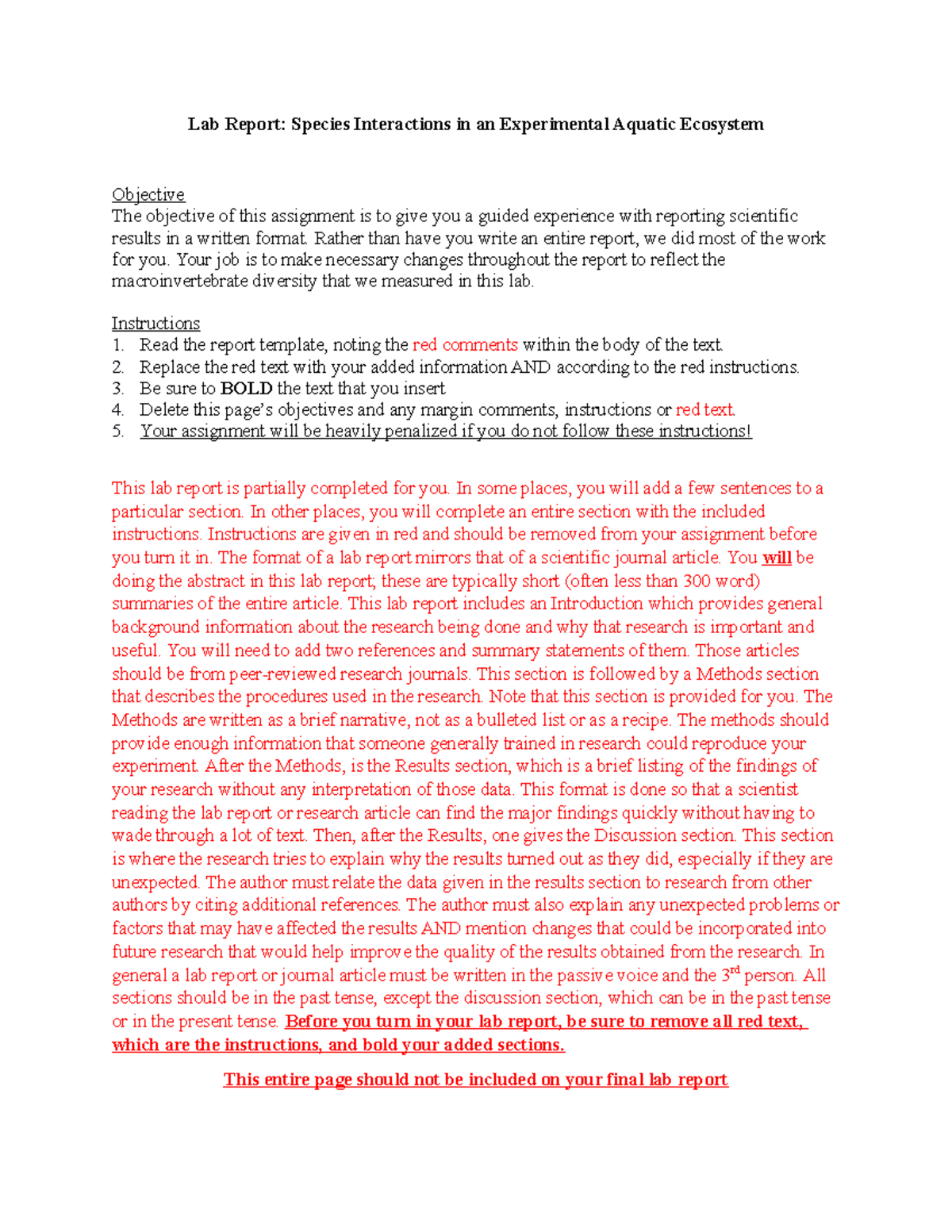 BIO112 Lab Report on Species Interactions in Aquatic Ecosystems ...