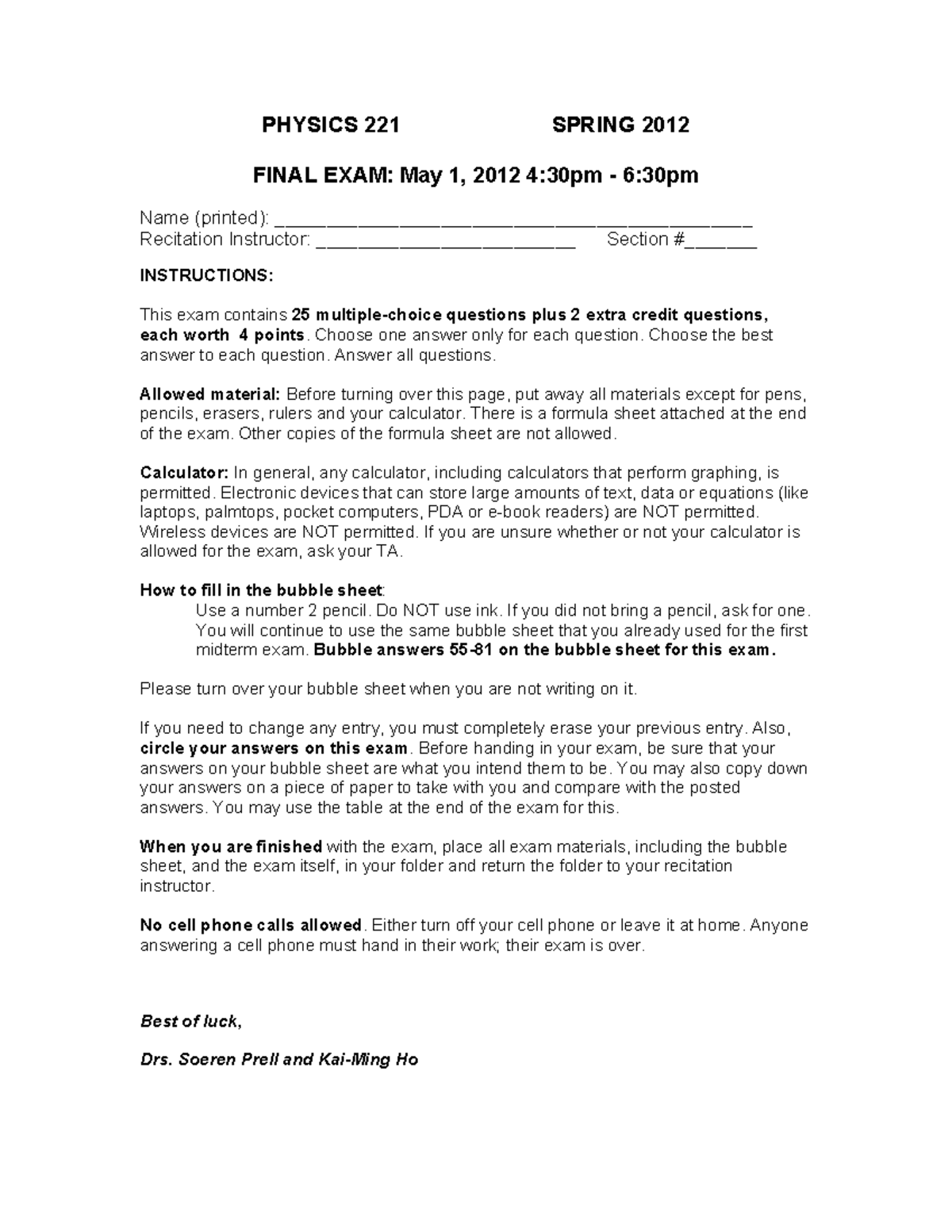 Exam3 S12 solutions - Exam - PHYSICS 221 SPRING 2012 FINAL EXAM: May 1 ...