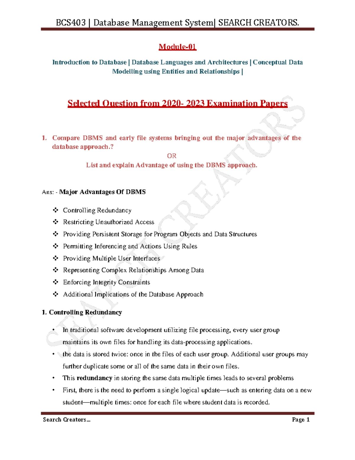 DBMS Module 3 - Here u go - Database Normalization is a technique of ...