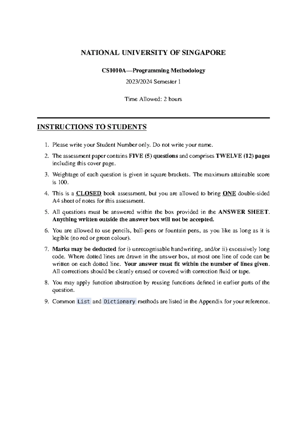 CS1010A Python Concepts Cheatsheet Part II: Expressions & Scope - Studocu