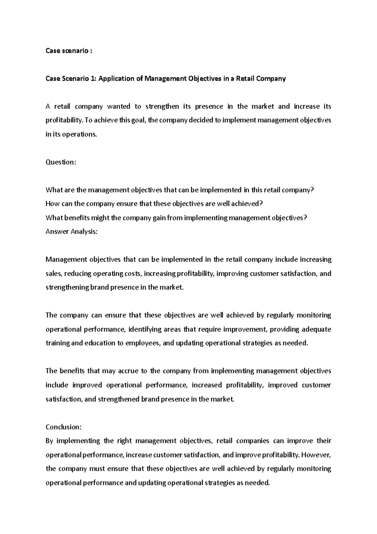 Case Study: Management Objectives in Retail & Tech Companies - Studocu