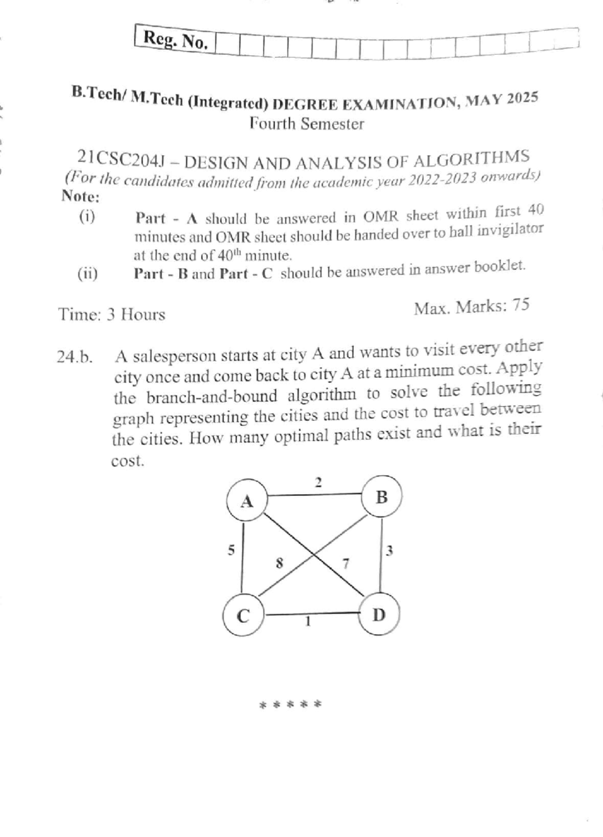 21CSC204J Design and Analysis of Algorithms Exam May 2025 - Studocu