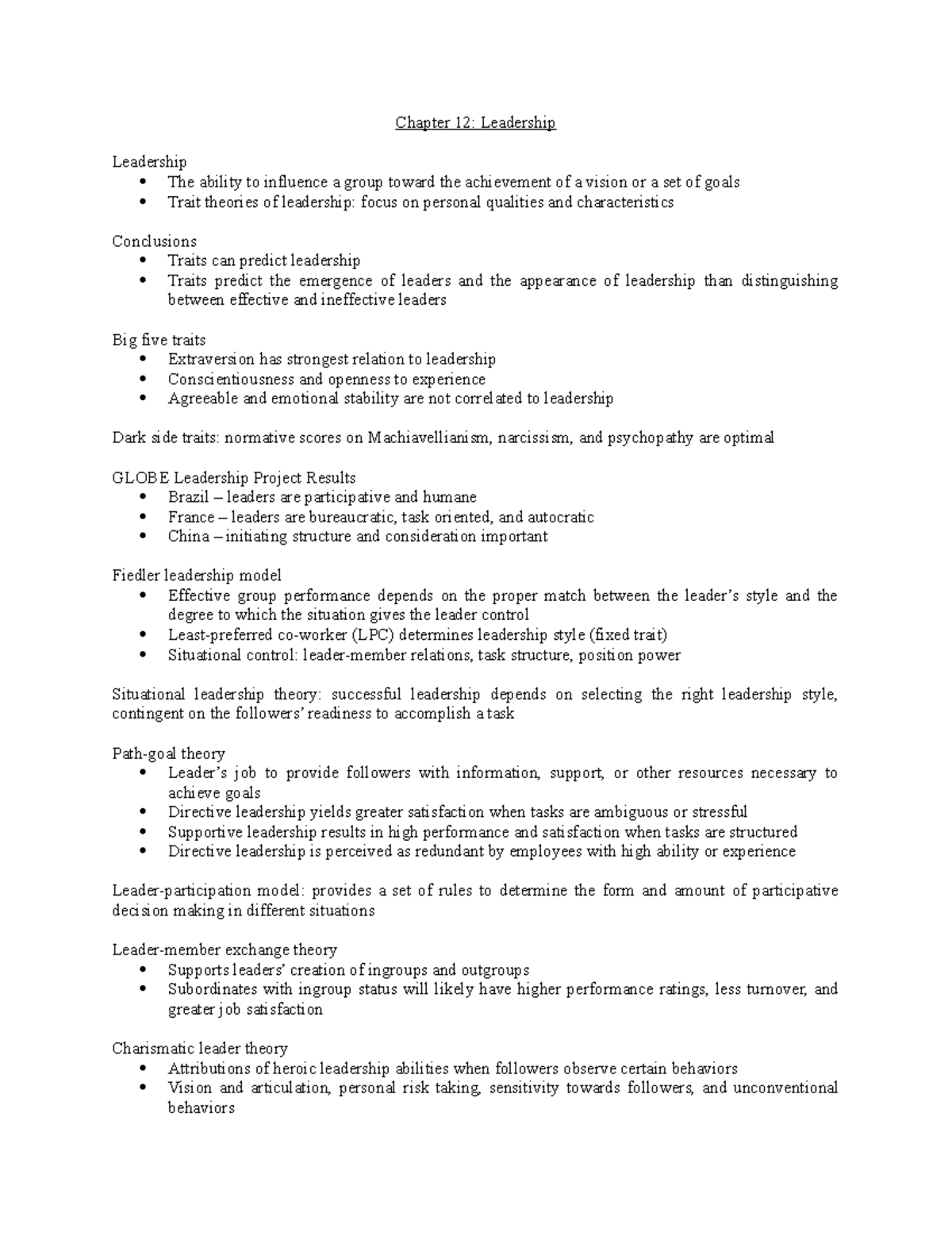 Leadership in Businesses - Chapter 12: Leadership Leadership The ...