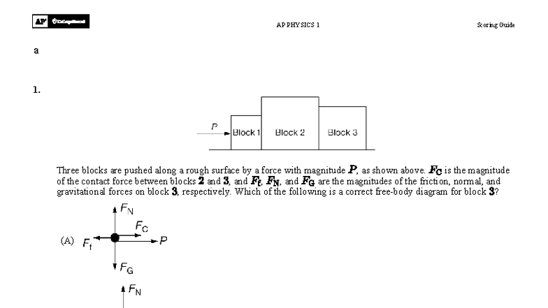AP PHYSICS 1 Scoring Guide: Multiple Choice Questions and Answers - Studocu