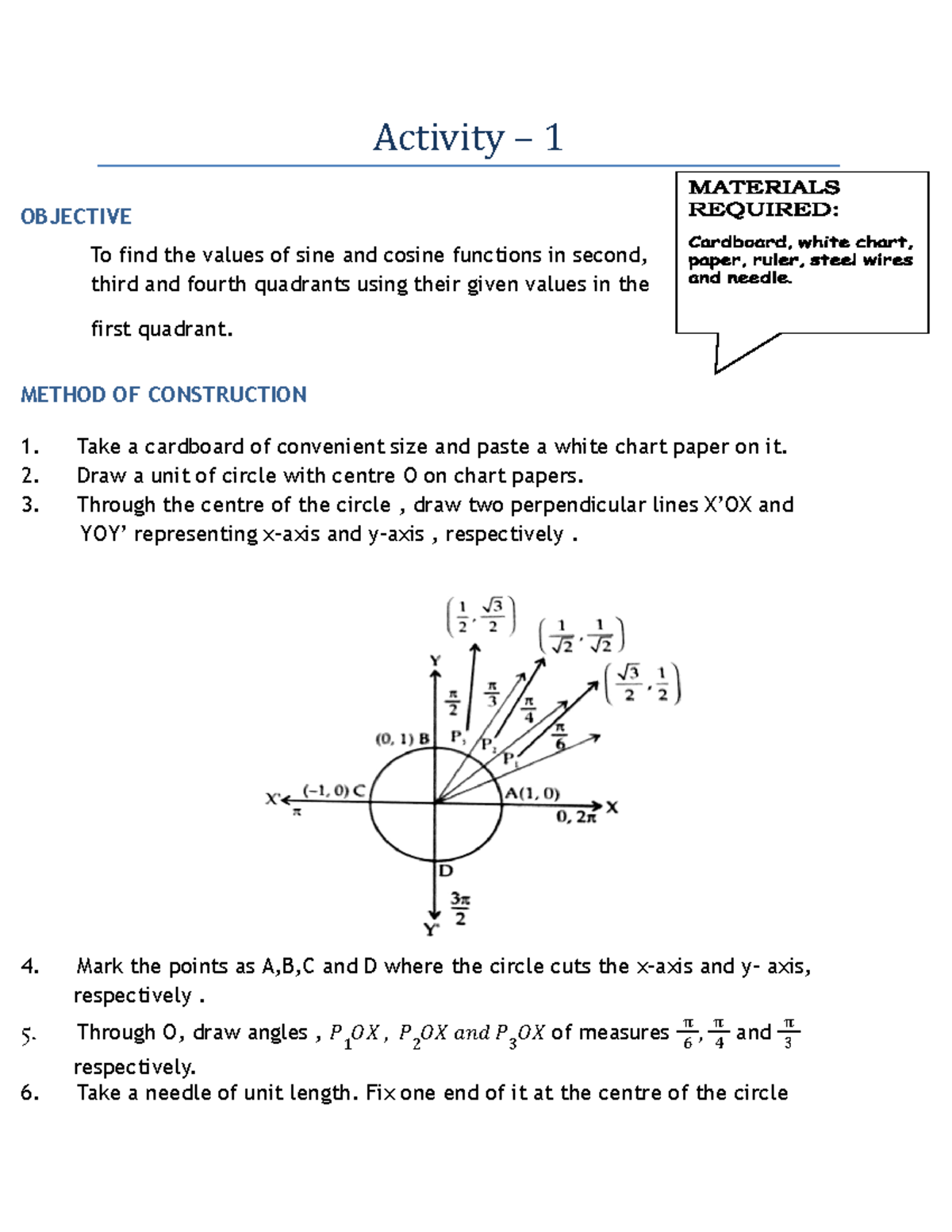 Class XI Trigonometry & Set Theory Activities Overview - Studocu