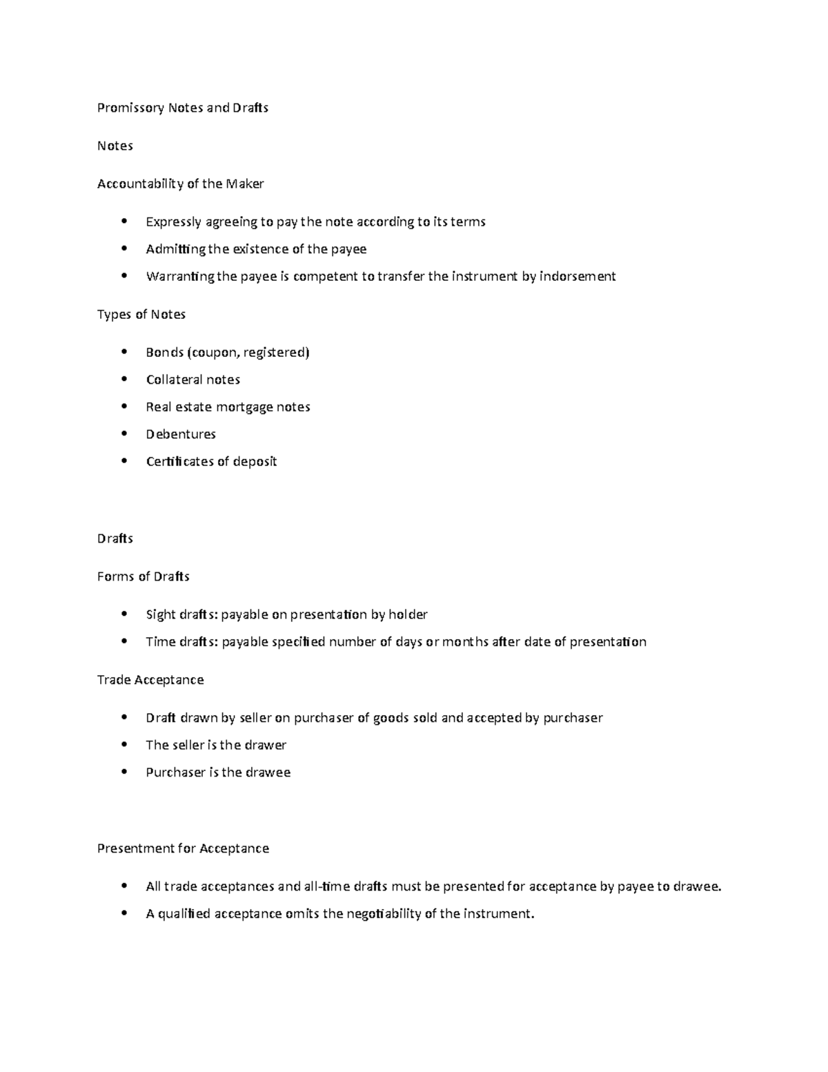 Lecture Notes 20 - Promissory Notes and Drafts Notes Accountability of ...