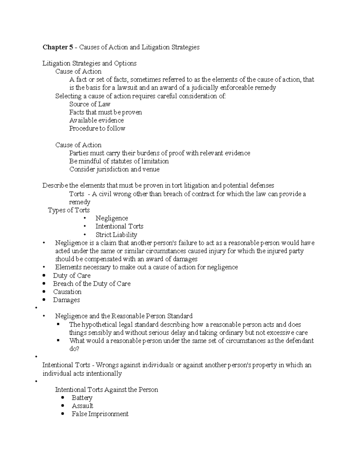 Litigation Strategies: Causes of Action in Tort & Contract Law (Chapter ...