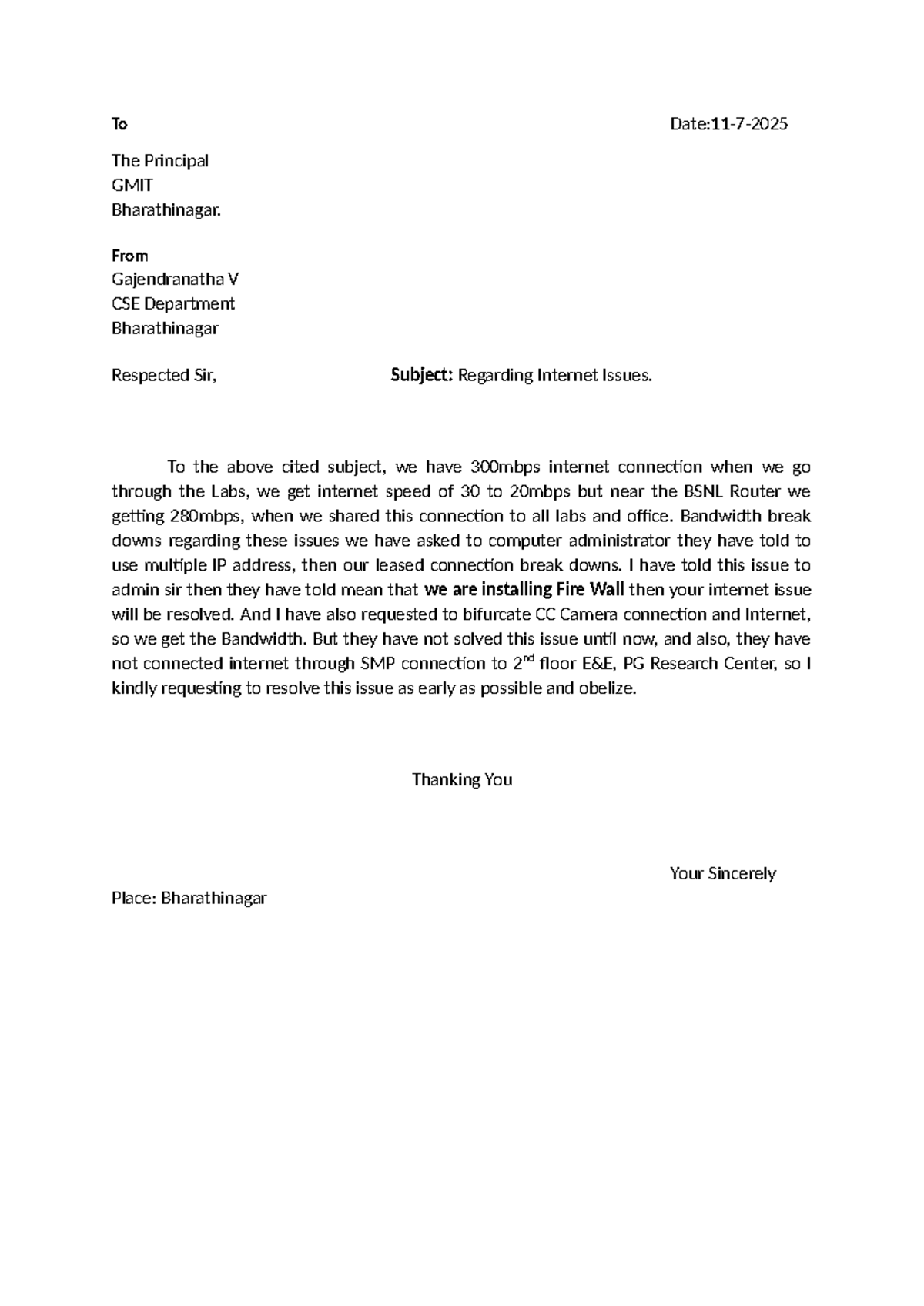 Internet Issue Report - CSE Dept. GMIT Bharathinagar - Studocu