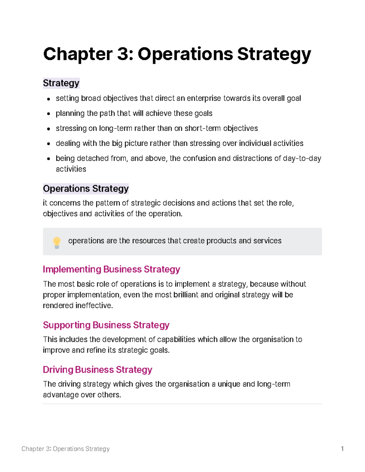 Chapter 3: Operations Strategy Overview and Key Concepts - Studeersnel