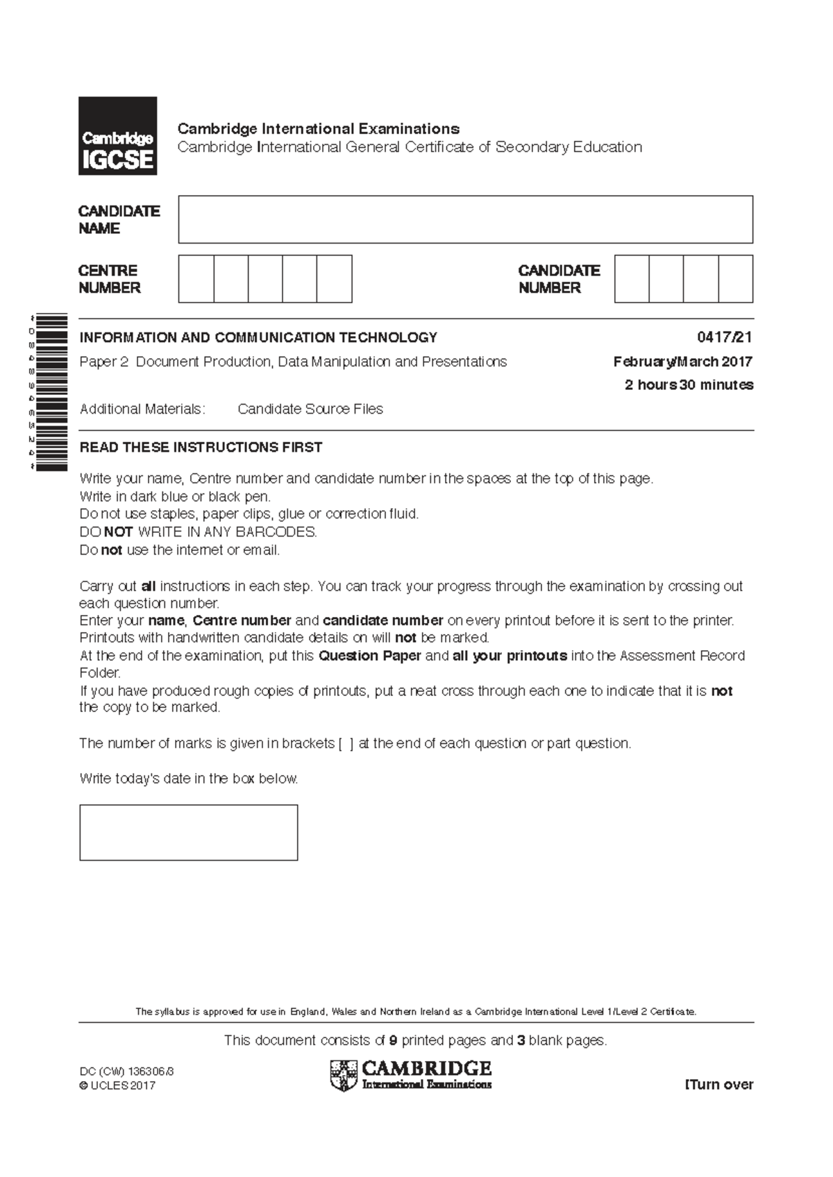 ICT IGCSE Paper 2 (0417) Document Production & Data Manipulation - Studocu