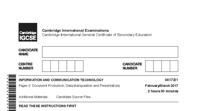 ICT IGCSE Paper 2 (0417) Document Production & Data Manipulation - Studocu