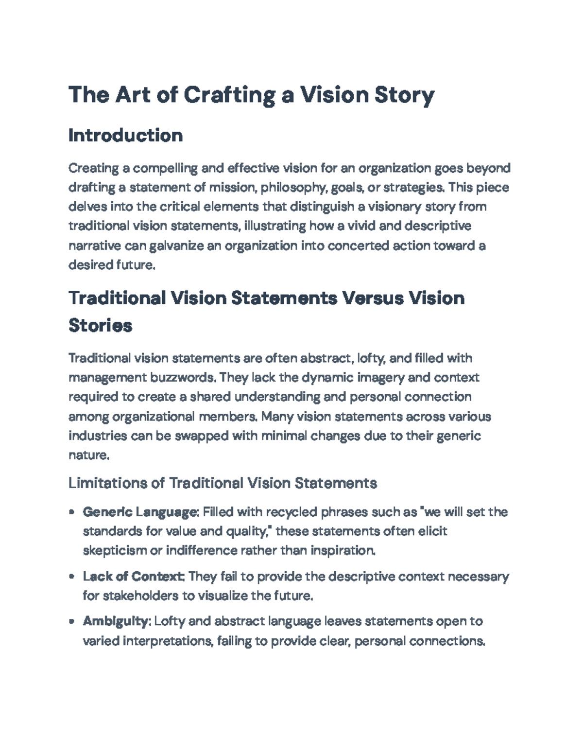 Crafting an Effective Vision Story: Insights and Strategies - The Art ...