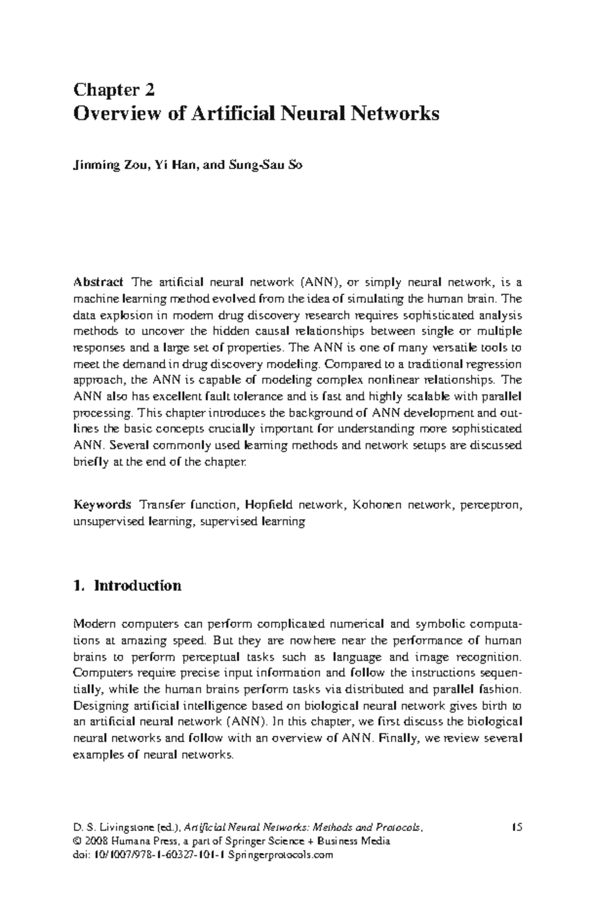 Chapter 2: Overview of Artificial Neural Networks (Zou2008) - Studocu