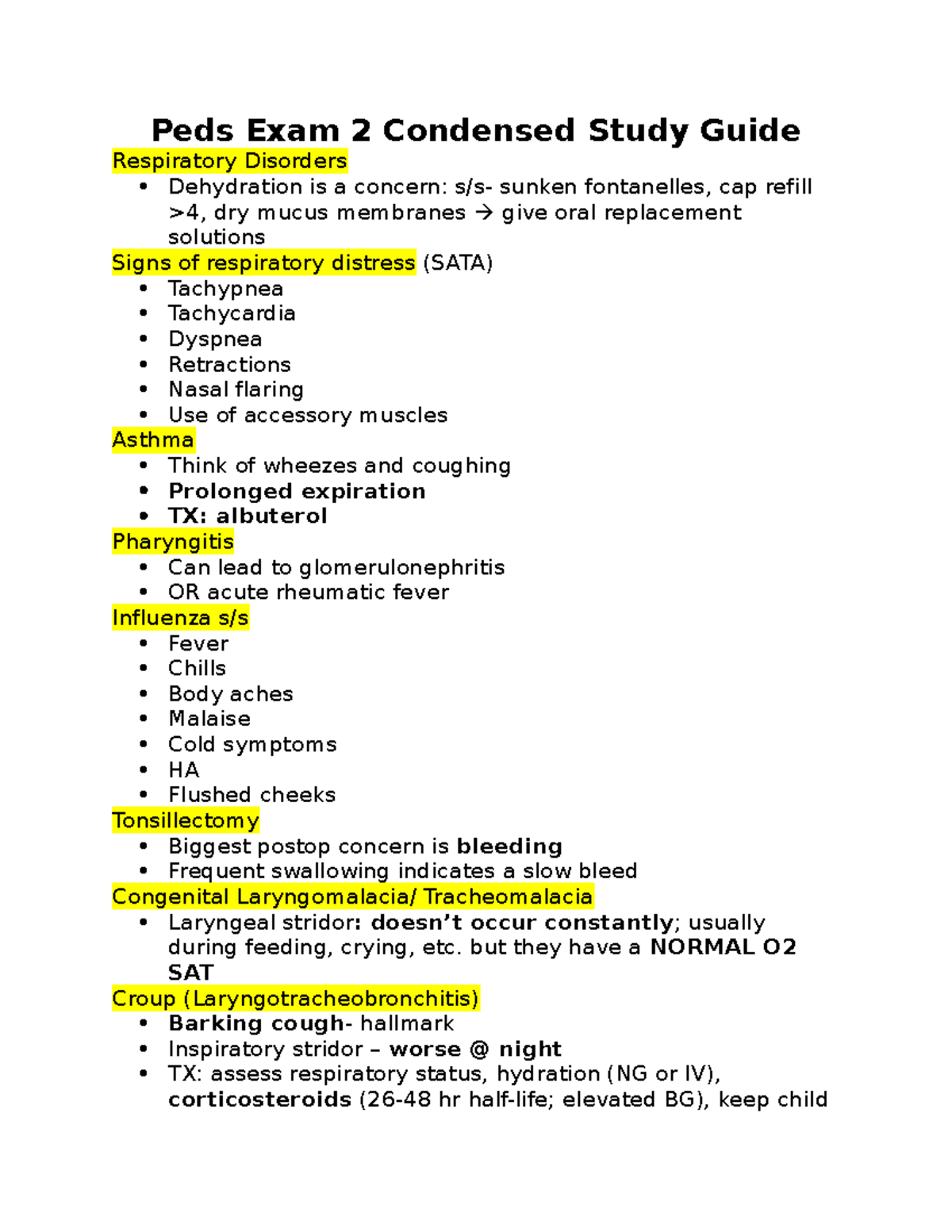 Peds Exam 2 Condensed Study Guide - Peds Exam 2 Condensed Study Guide ...