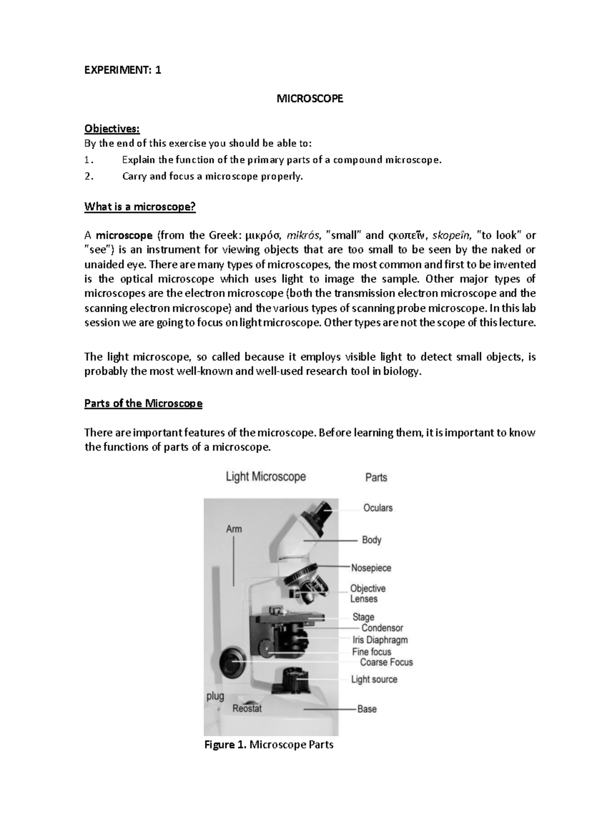 BIOL140 Laboratory 2024 2025 Fall Week1 Microscope Manual - EXPERIMENT ...