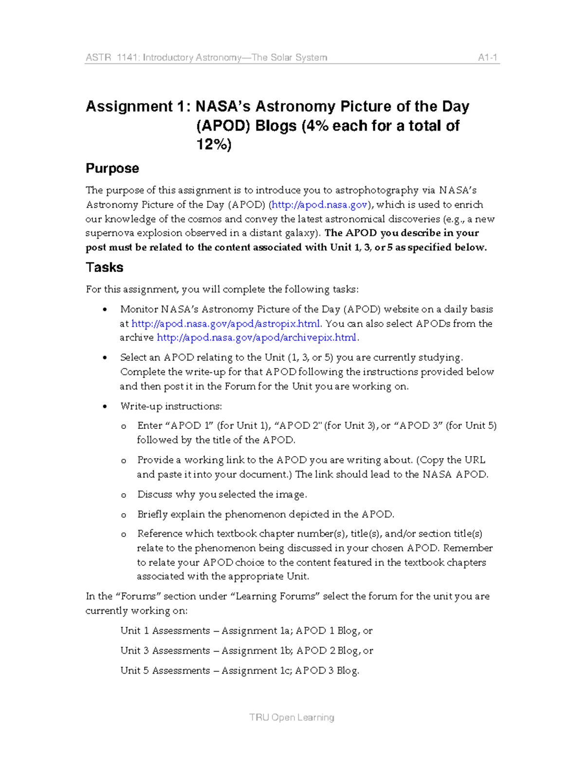 ASTR 1141 Assignment 1-2 - ASTR 1141: Introductory Astronomy—The Solar ...
