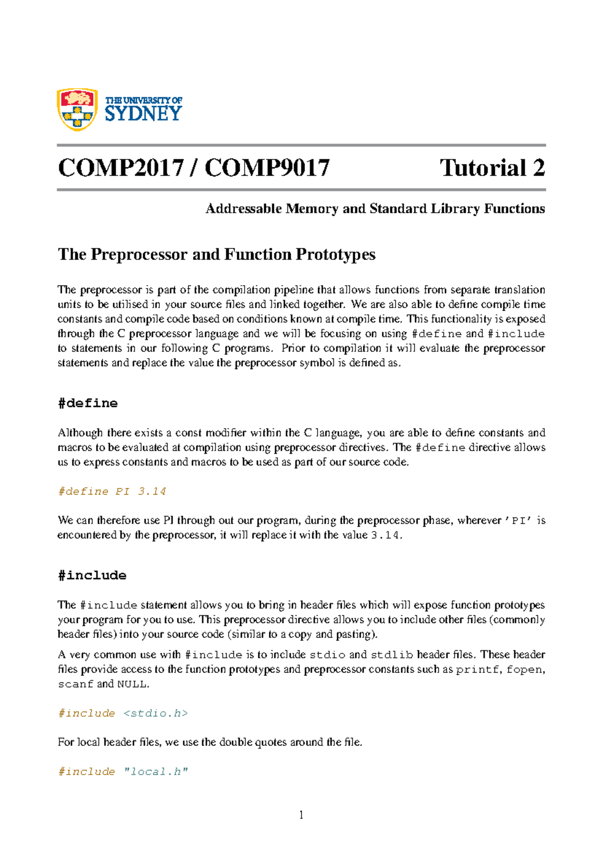 Week 3 - Addressable Memory and Standard Library Functions - COMP2017 ...