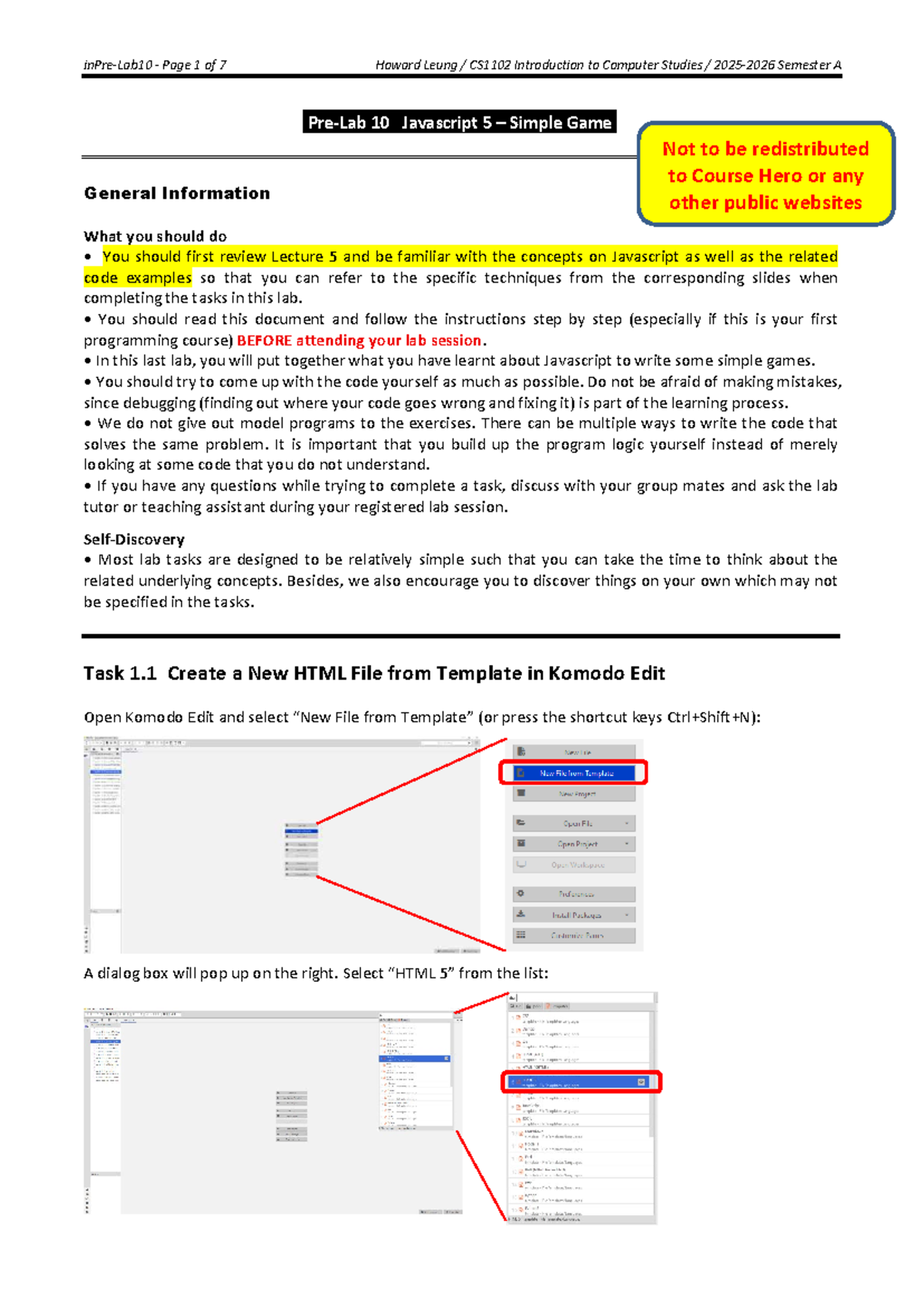 CS1102 Lab 10: Pre-Lab Guide for Simple Javascript Games - Studocu
