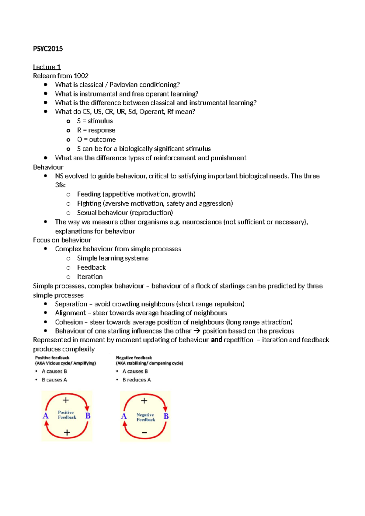 PSYC2015 Lecture Notes: Classical Conditioning & Operant Learning ...