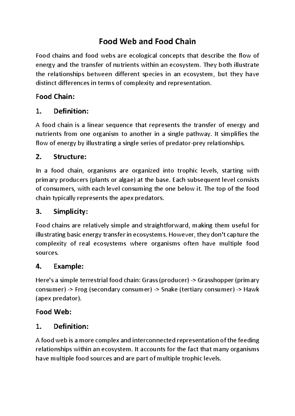 Unit 2 4 Food Web and Food Chain - Food Web and Food Chain Food chains ...