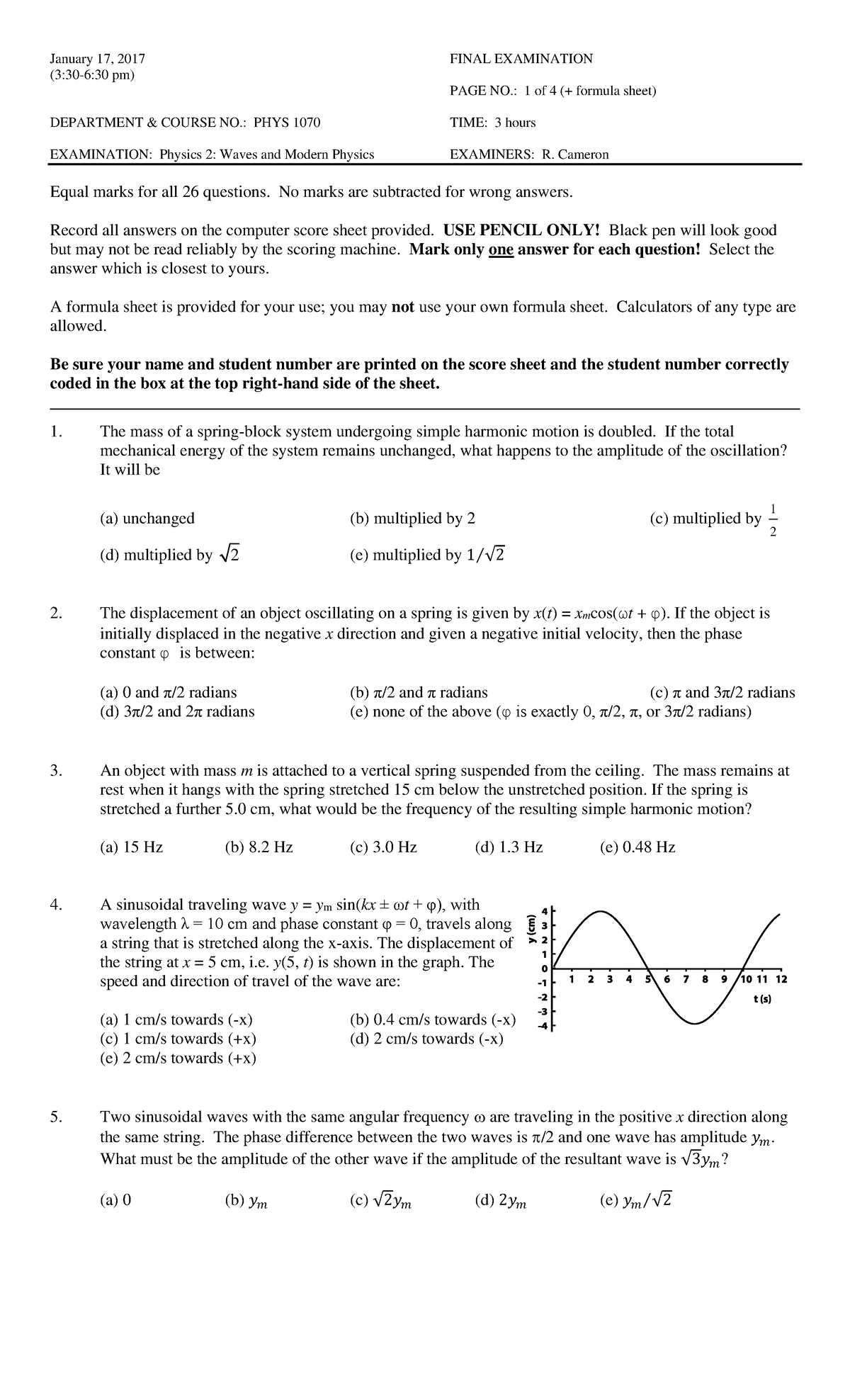PHYS 1070 Final Exam Formula Sheet - Waves & Modern Physics - Studocu