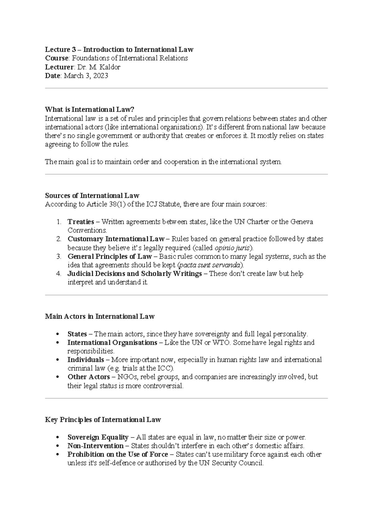 Lecture 3: Intro to International Law - Foundations of IR (Course Code ...