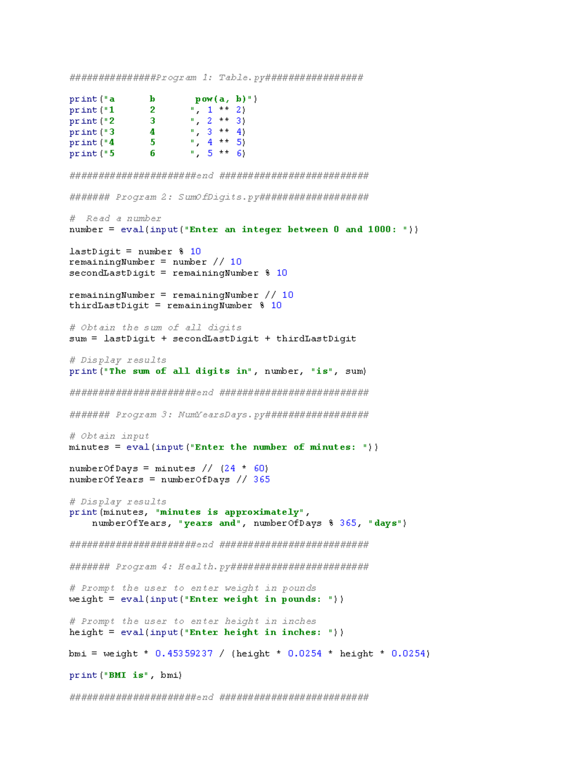 Lab1 Solution - .... - ###############Program 1: Table ...