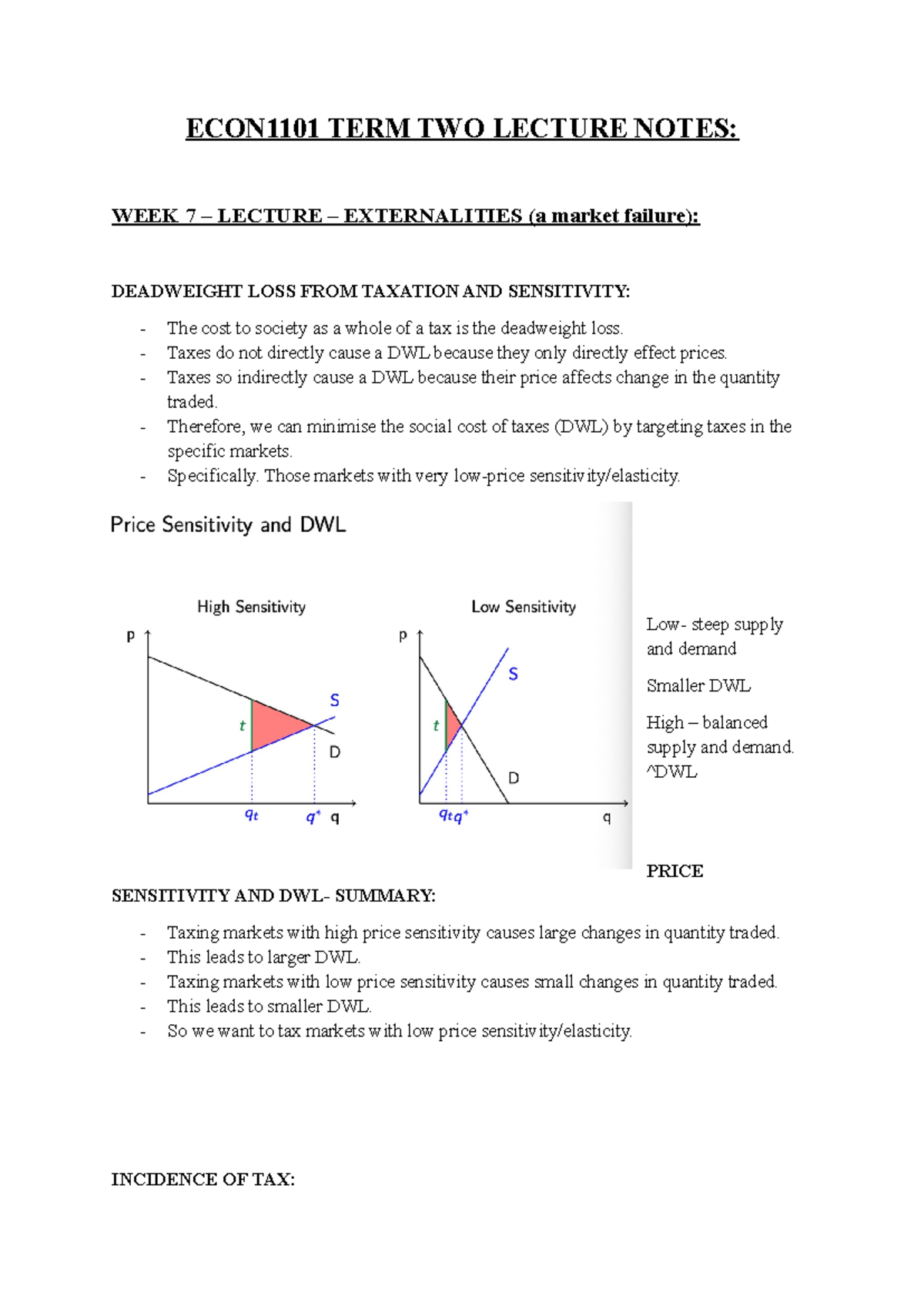 ECON1101 TERM TWO Lecture Notes - ECON1101 TERM TWO LECTURE NOTES: WEEK ...