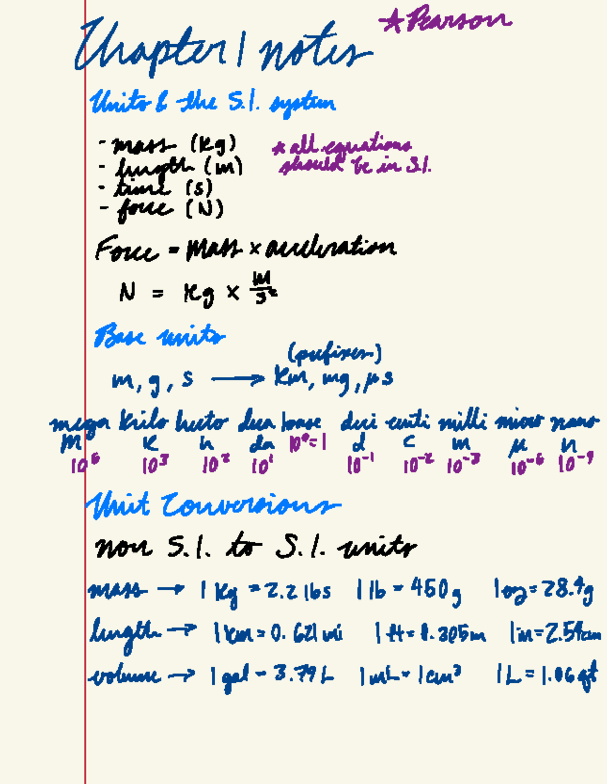 Chapter Notes: Physics Units, Motion, and Conversions (PHYS 51) - Studocu
