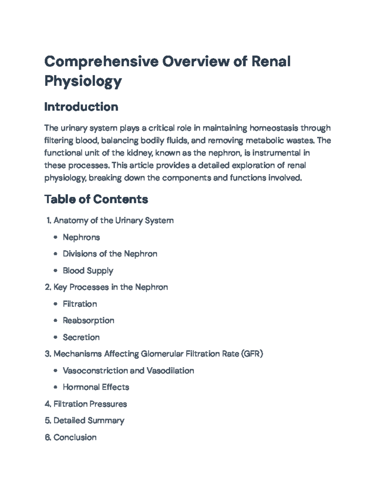 Comprehensive Overview of Renal Physiology (ANATOMY 101 ...
