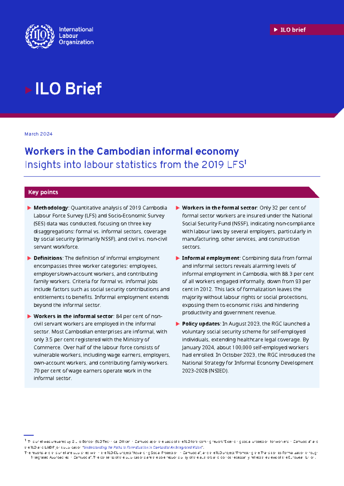ILO Brief: Workers in the Cambodian Informal Economy (March 2024) - Studocu