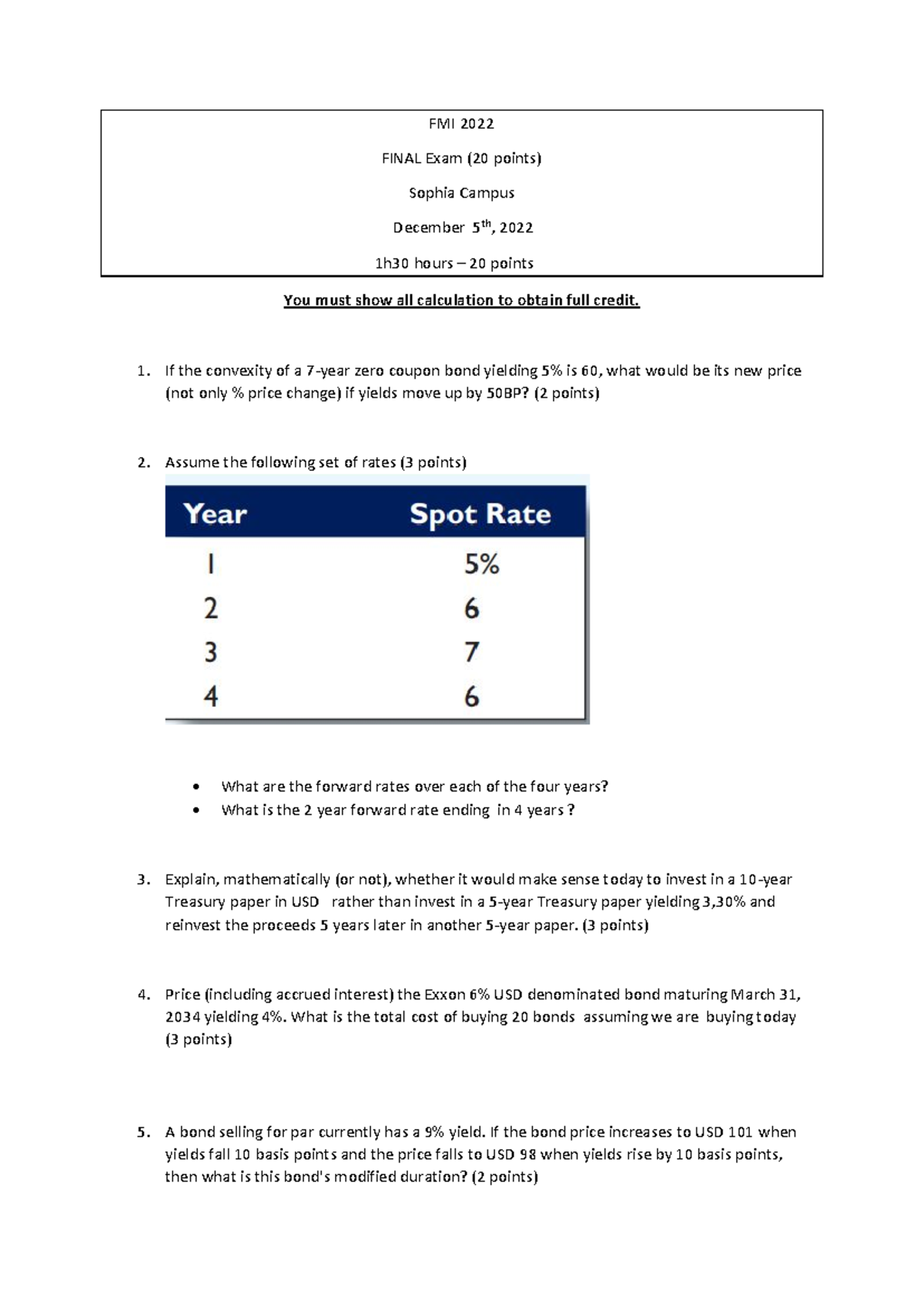 FMI 2022 Fixed Income 1 Final Exam: Essential Concepts & Problems - Studocu