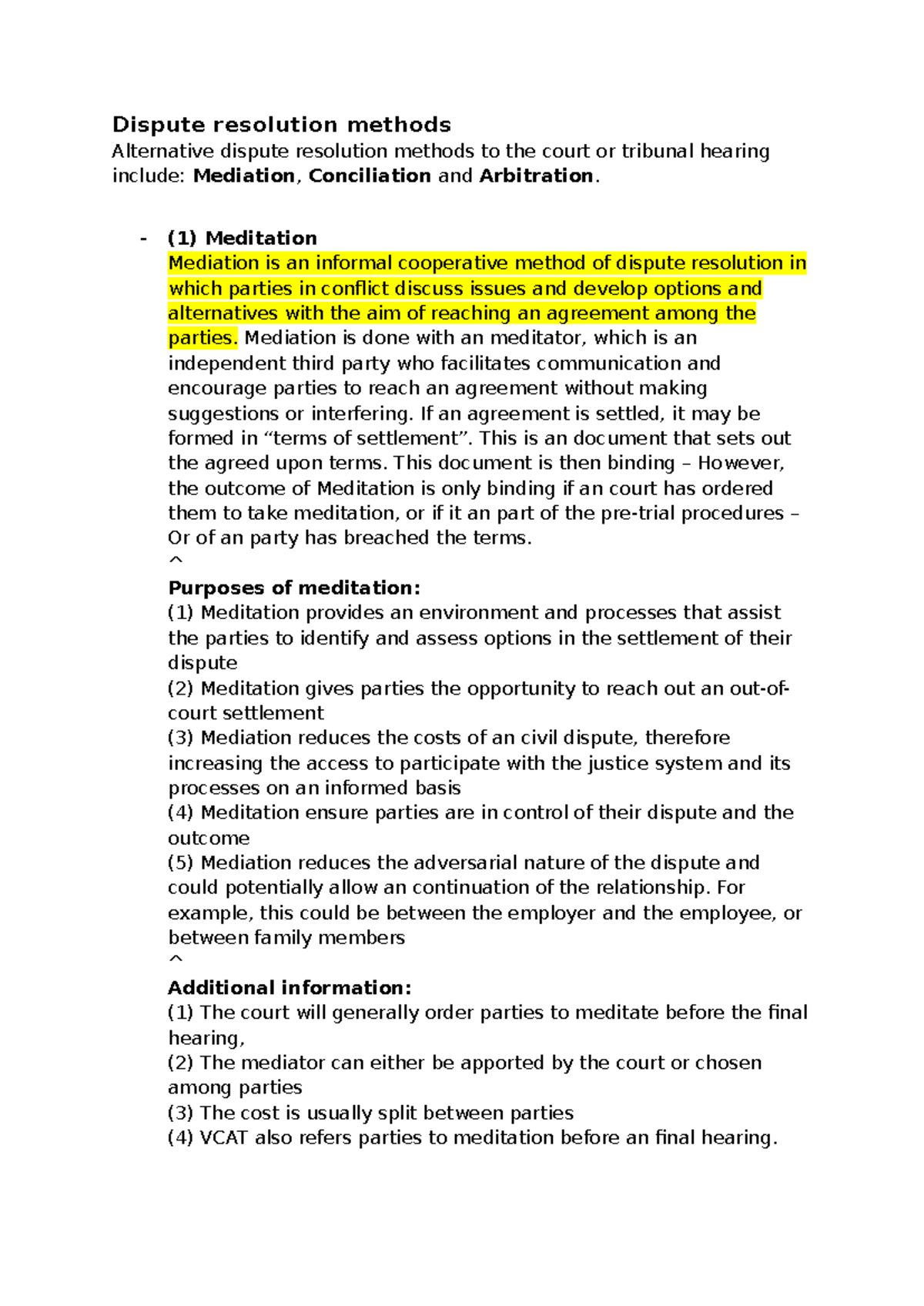 Dispute Resolution Methods: Mediation, Conciliation, and Arbitration ...