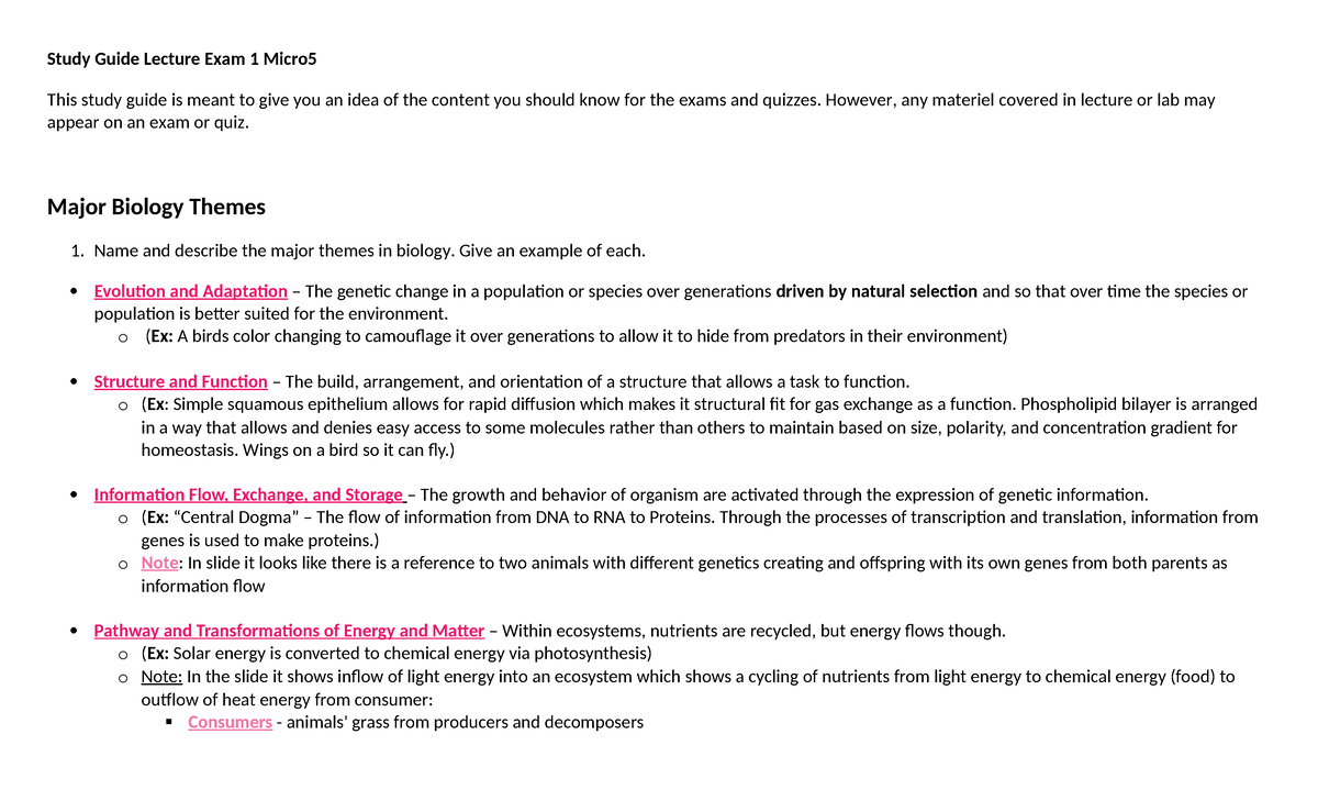 Study Guide Lecture Exam 1 Micro5: Key Biology Themes and Concepts ...