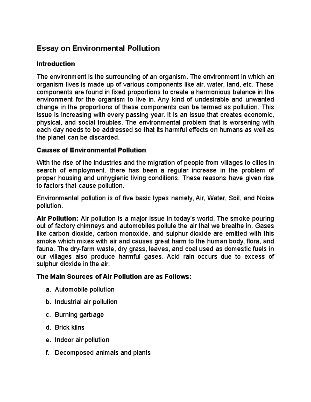 Environment Pollution Paragraph For Hsc