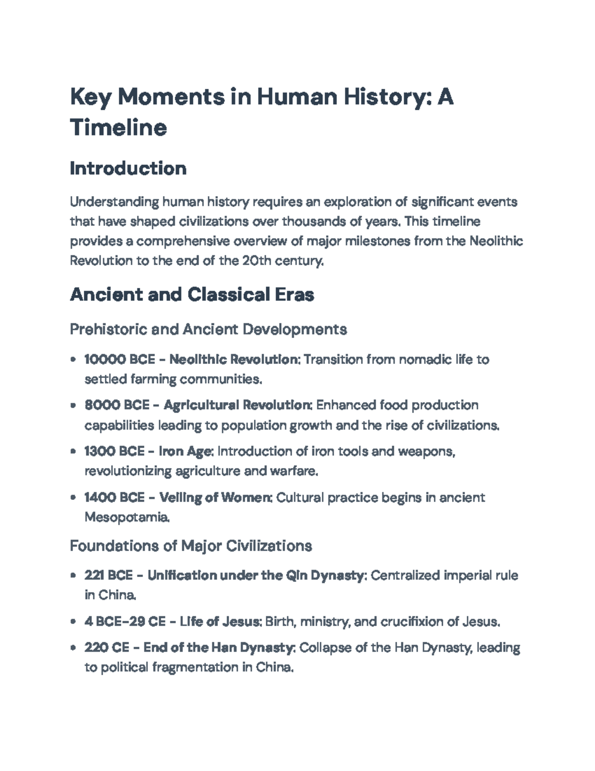 Key Moments in Human History: A Comprehensive Timeline Overview - Key ...