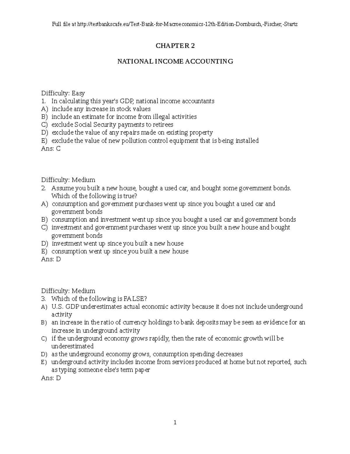 Chapter 2 mcq - CHAPTER 2 NATIONAL INCOME ACCOUNTING Difficulty: Easy ...