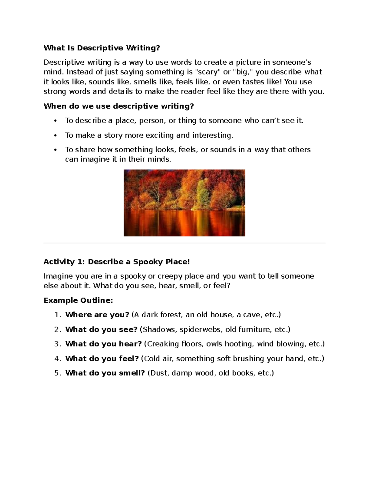Descriptive writing techniques and activities for creative expression ...