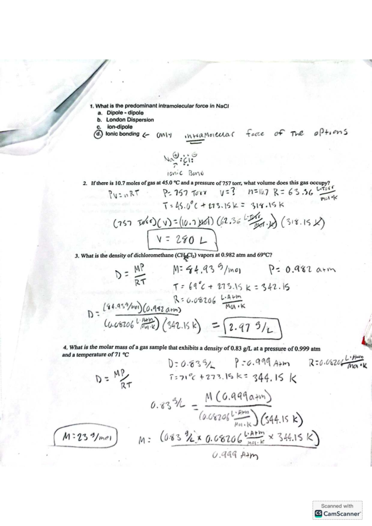 Exam Review Answer Key for Course Code: CHEM101 - Studocu