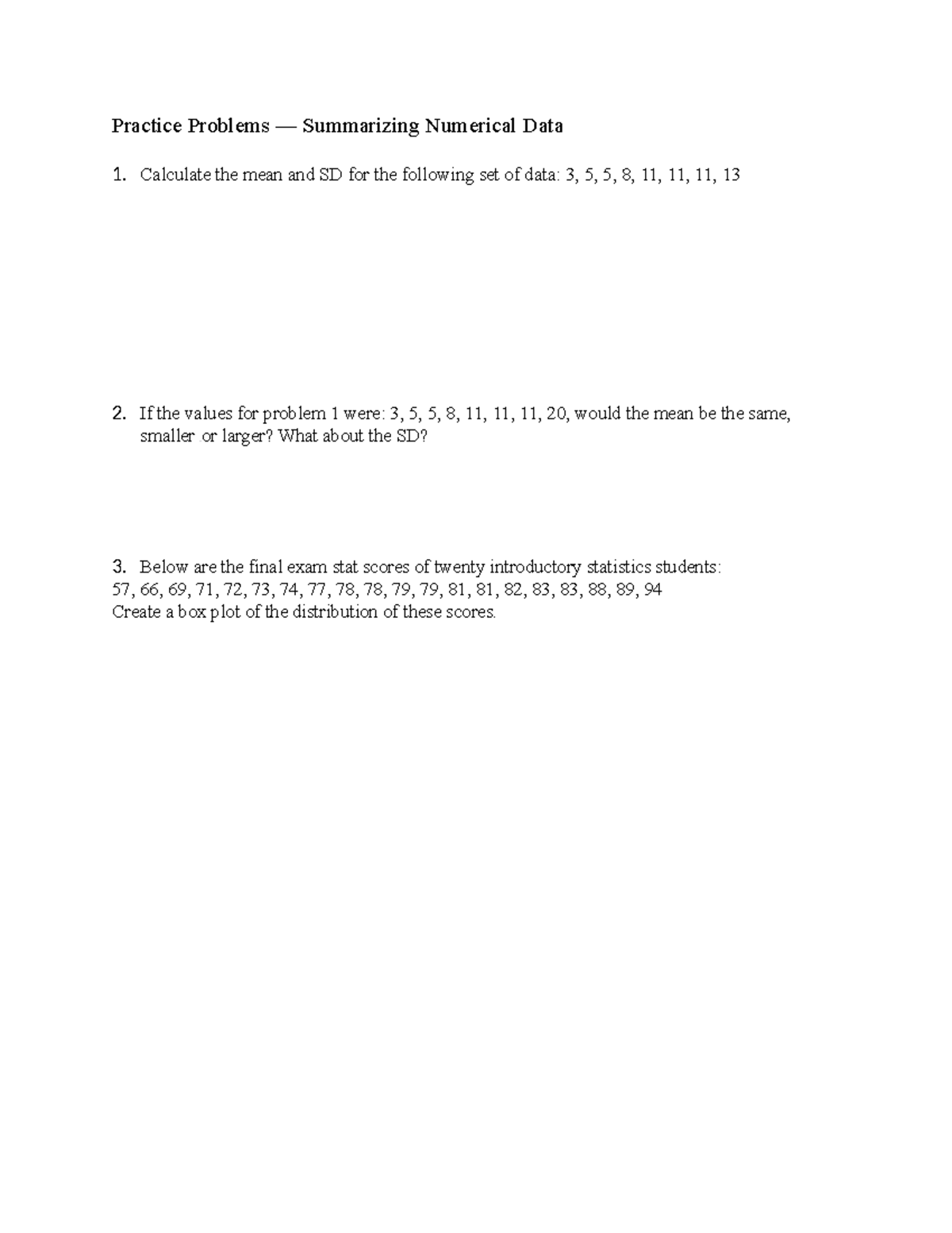 Practice Problems for Introductory Statistics (STAT 101) - Studocu