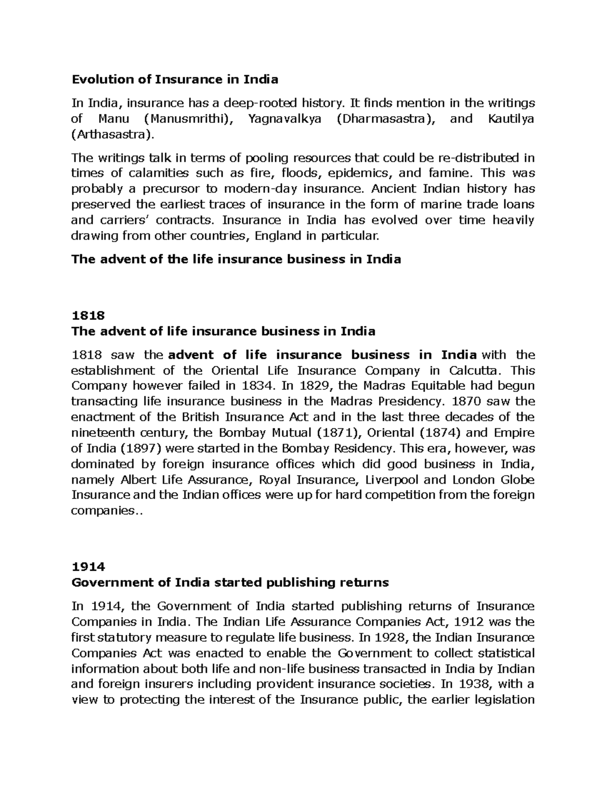 Evolution of Insurance in India: A Historical Overview - Studocu