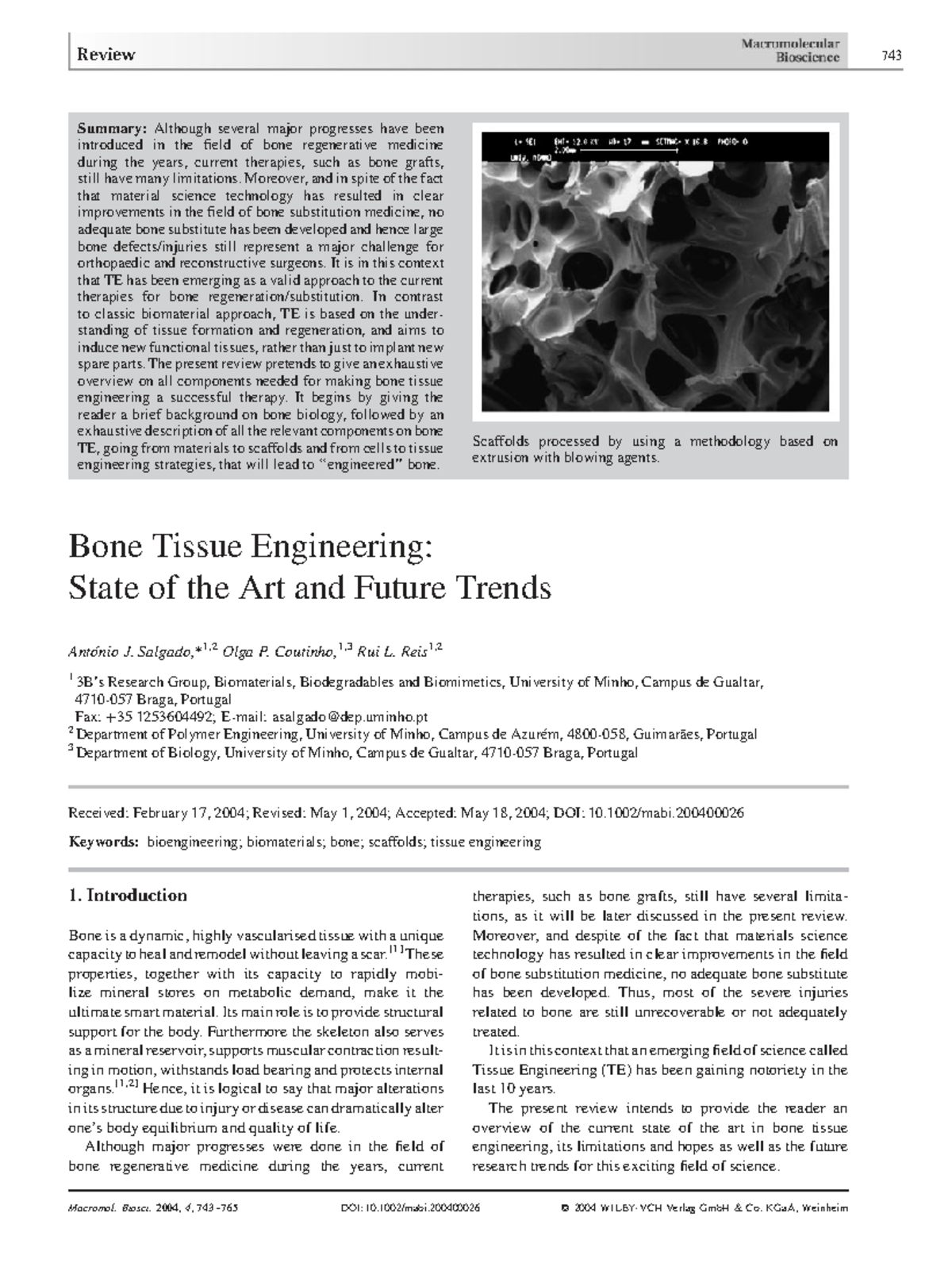 Bone Tissue Engineering (BTE) Review: Current Advances and Future ...