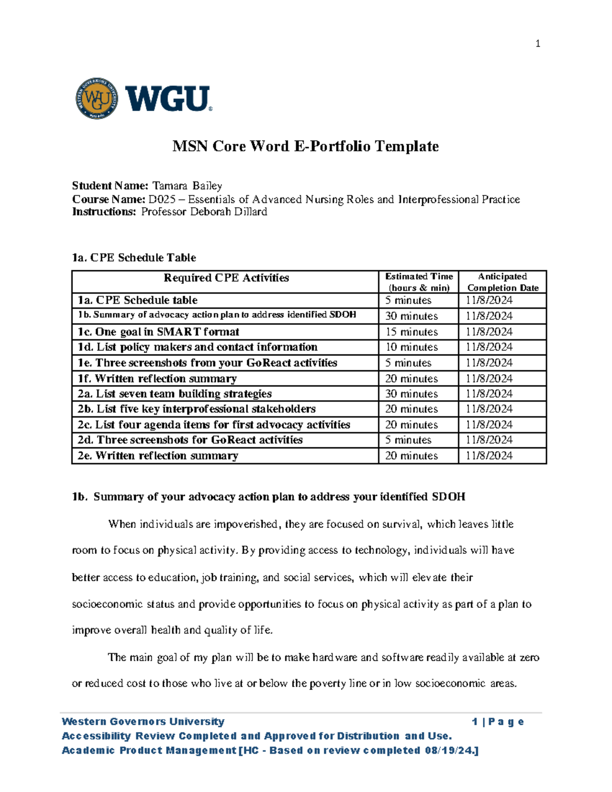 E Portfolio - D025 - Tamara Bailey - Western Governors University 1 | P ...