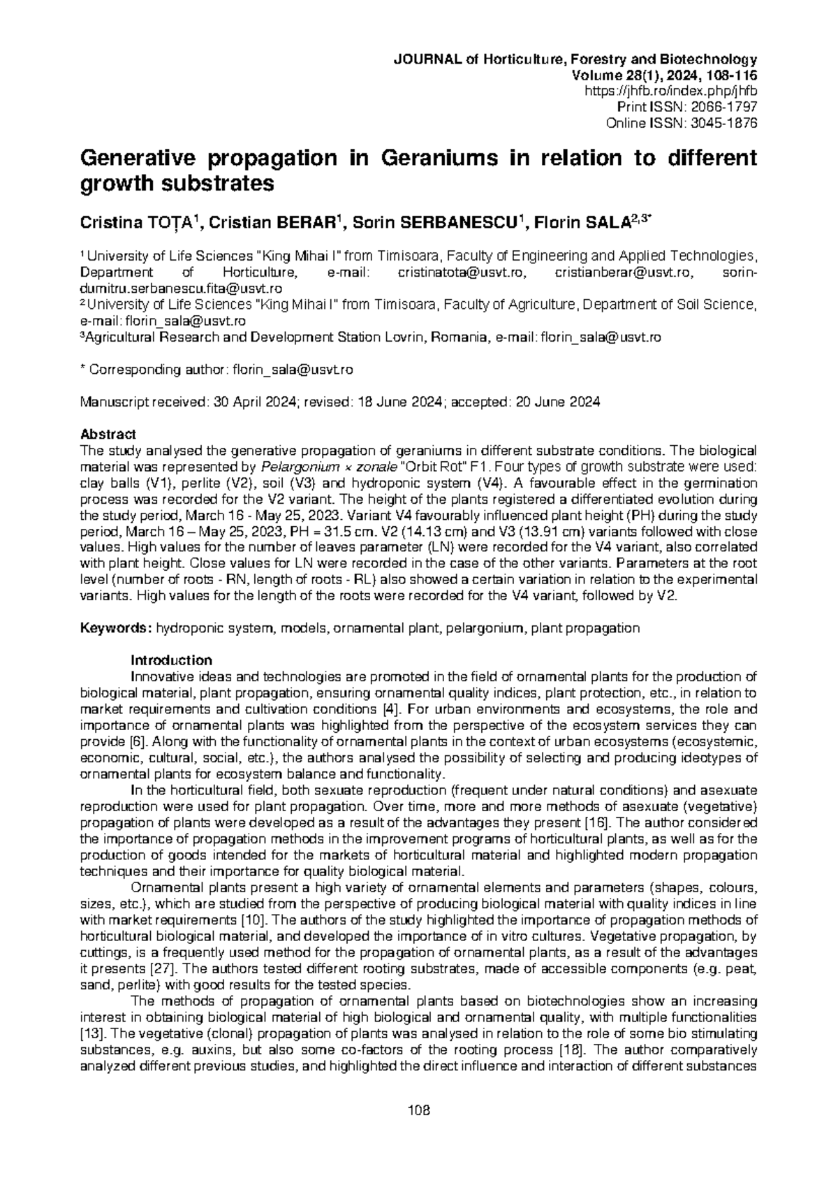 Generative Propagation of Geraniums (Pelargonium zonale F1) in Varying ...