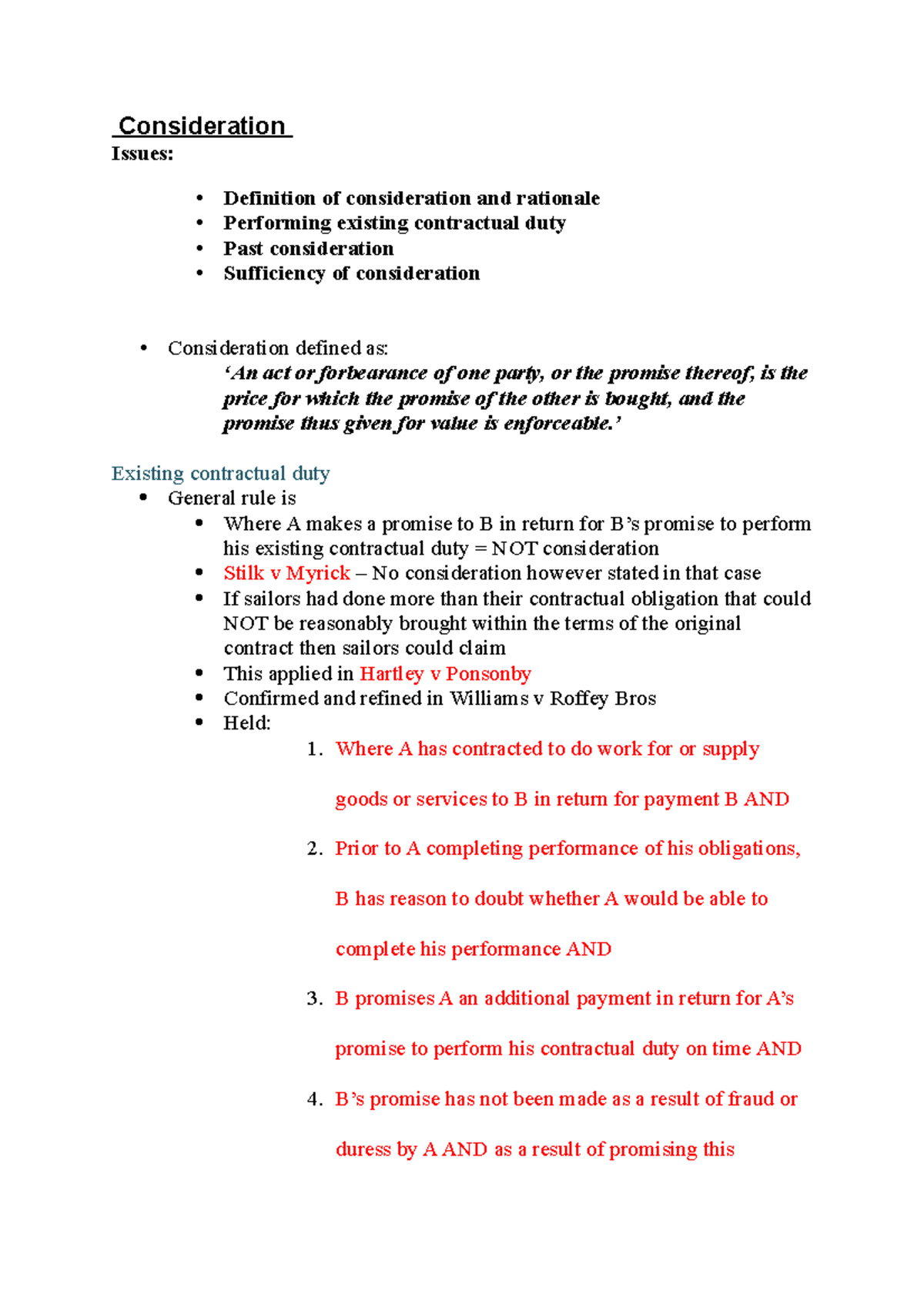 Revision Business Law 2019 7 - Consideration Issues: • • • • Definition ...